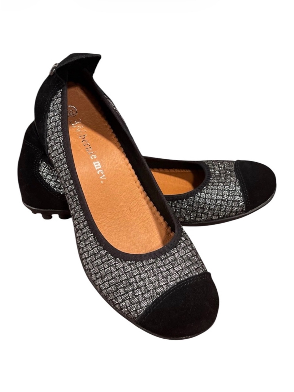 Bernie Mev Bella Me Women’s 8 / EU 39 Black Silver Woven Stretch Knit Ballet Fla